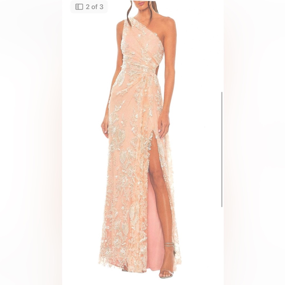 Mac Duggal One Shoulder Embellished Gown - Size 10 - Color: Peach